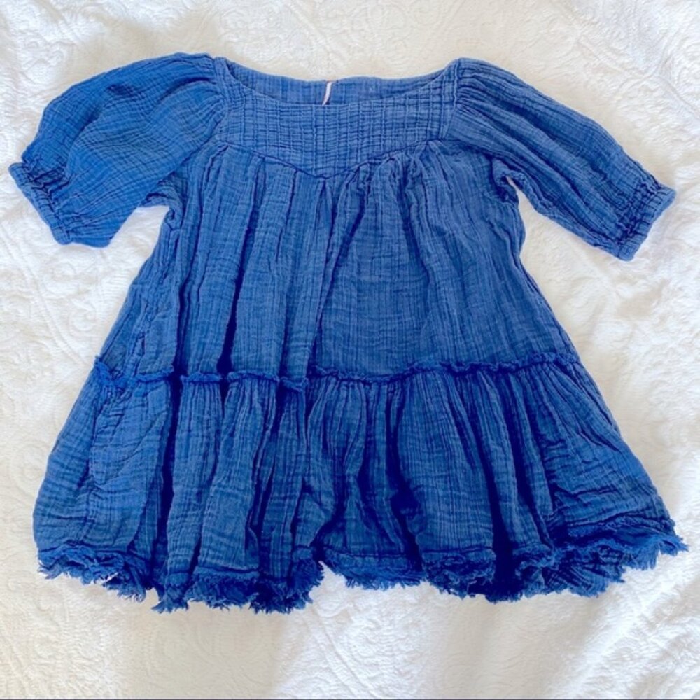 Free People Blue Washed Tunic Peasant Style Oversize Bohemian Festival Sz XSmall